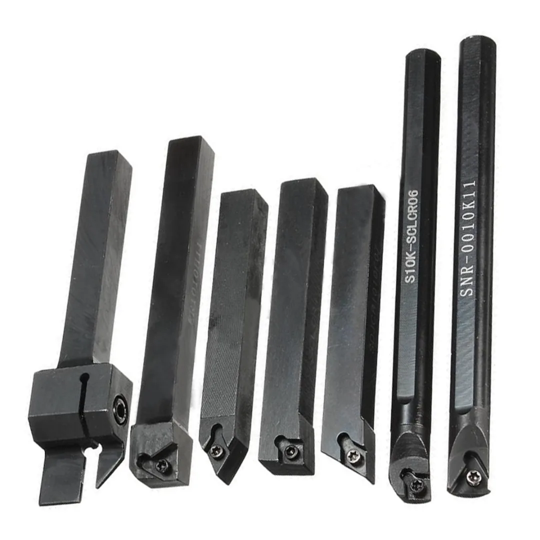 7pcs 10mm Tool Holder Boring Bar + 7pcs Golden Inserts with 7pcs Wrenches For Lathe Turning Tool