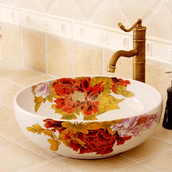 

Lavabo Counter Top Wash Basin Bathroom Sinks hand drawing wash basin peony white