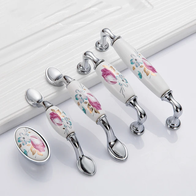 Silver Ceramic Door Handles Tulip Drawer Pulls Vintage Flower Silver Ceramic Door Handles Tulip Drawer Pulls Vintage Flower Cupboard Kitchen Cabinet And S Furniture Hardware