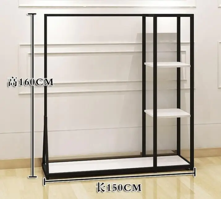 Wrought iron floor clothing store clothes display stand on the wall side hanging women's clothing store floor shelf