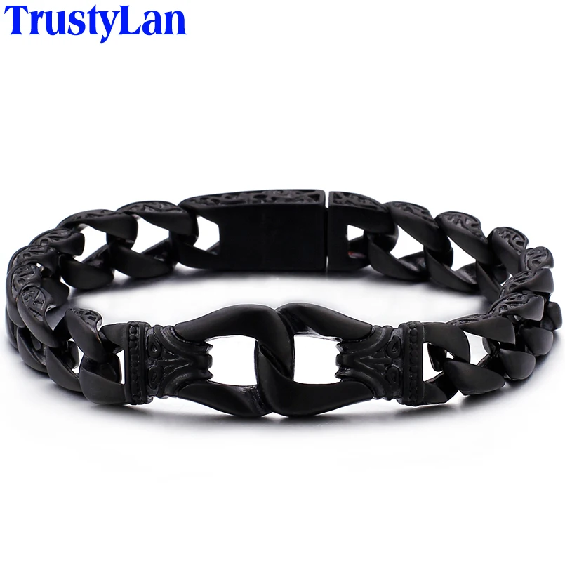 Прохладный черный Нержавеющая сталь Для мужчин браслет мужской Для мужчин s Браслеты браслеты Панк Рокер цепочки на руку браслет, ювелирные изделия с бриллиантами 8,66"