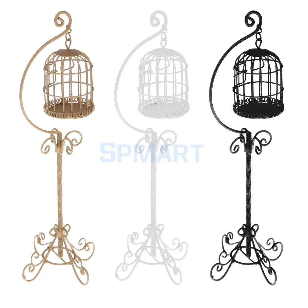 MagiDeal 1/12 Dollhouse Miniature Metal Bird Cage with Holder Stand for Dolls Action Figures Acc Collection Furniture Decor