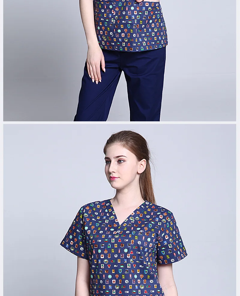 Новинка 2018 года дизайн для женщин с v-образным вырезом печати униформа медсестры врачей Медицинские комплекты одежда скрабы больницы