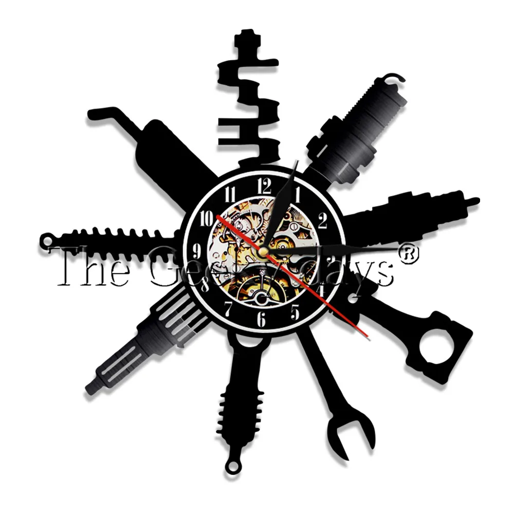 Гаражный ключ настенные декоративные настенные часы Современные механические инструменты автосервис Виниловая пластинка настенные часы лучший подарок для ремонтников