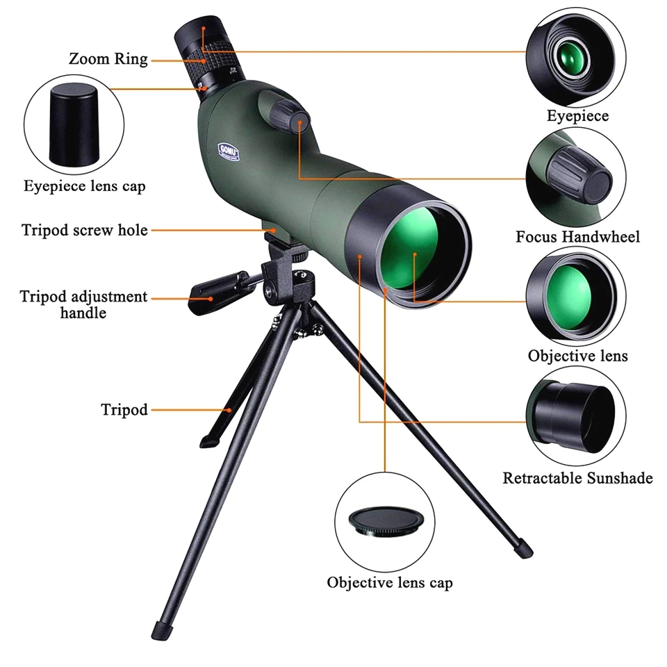 GOMU 20-60x60 15-45x50 монокулярный телескоп с трансфокатором наблюдения за птицами HD подключение nikonn \ canonn камера Зрительная труба ночного видения