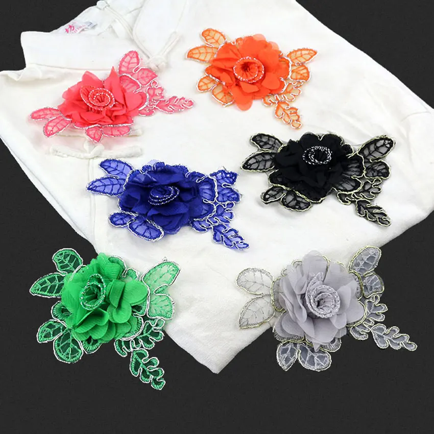 

Diy multicolor Red chiffon flower small patches applique clothing sweater embroidery children sewing repair garment accessories