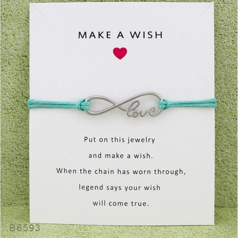 Бесконечность Love Make a Wish Браслеты с подвесками и Браслеты для Для женщин Обувь для девочек Регулируемая дружба себе ювелирные изделия с карты 10 шт./лот