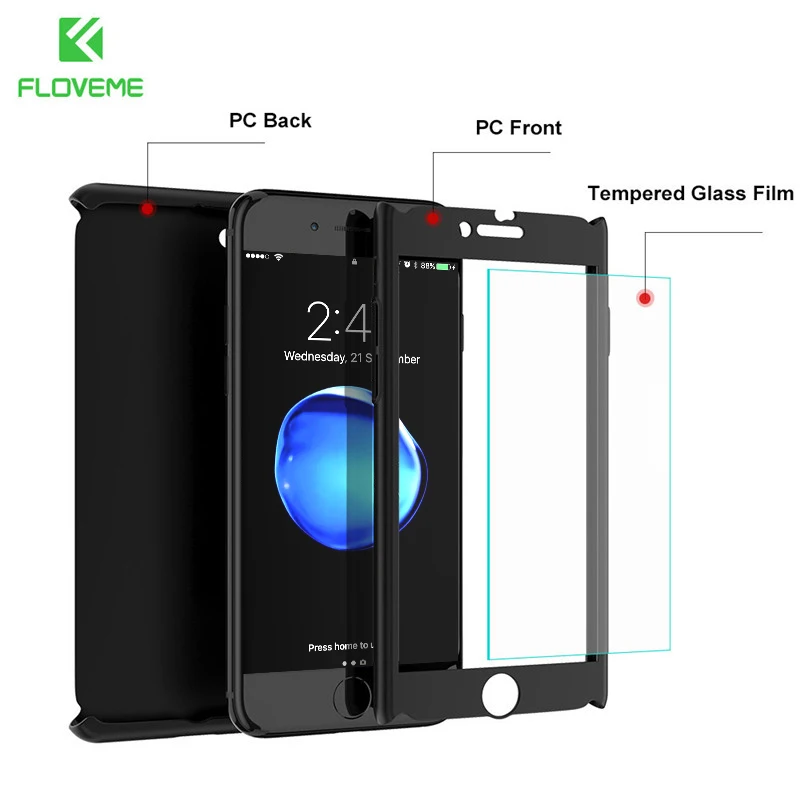 Floveme Корпус для телефона с полным покрытием iPhone 6 6S 7 8 Plus 5 5S SE Ультра тонкий жесткий