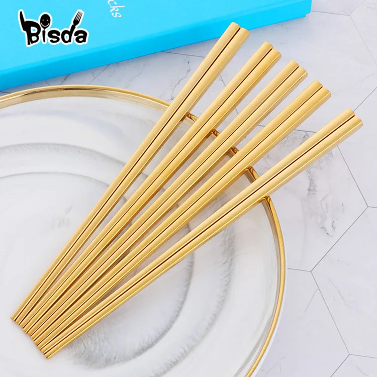 

5 Pairs Gold Chopsticks Set Stainless Steel Chopsticks Sushi Japanese Durable Black Korean Chopsticks Set Plated ChopSticks