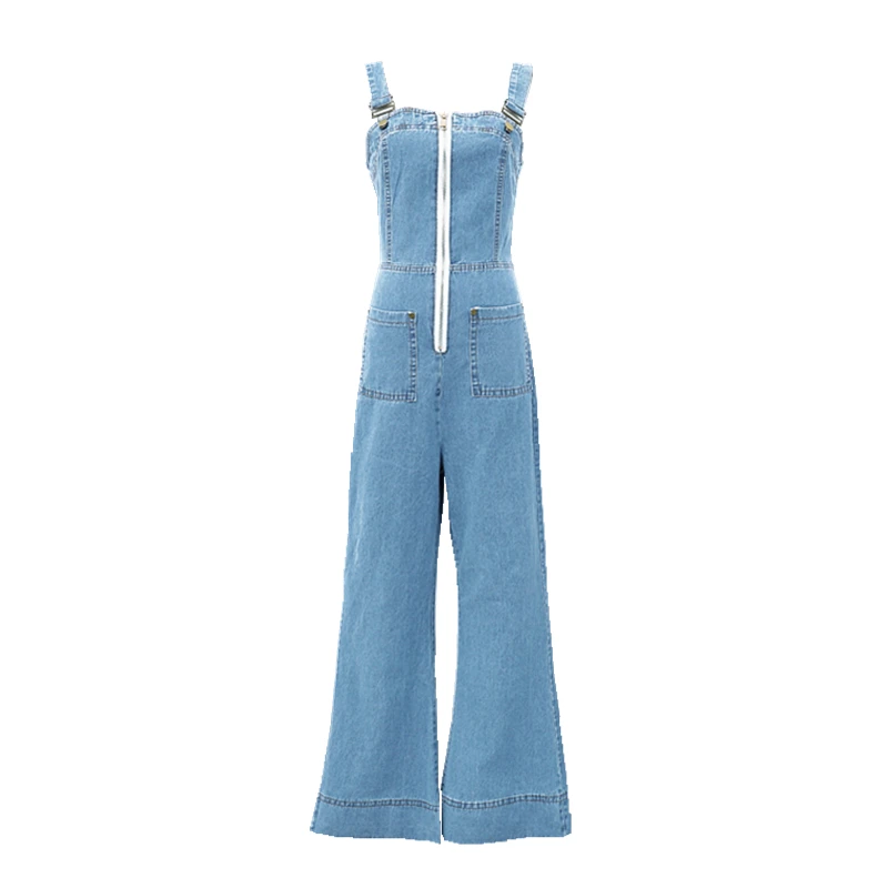 

PERHAPS U blue bib overall dungarees full length pockets women denim J0094