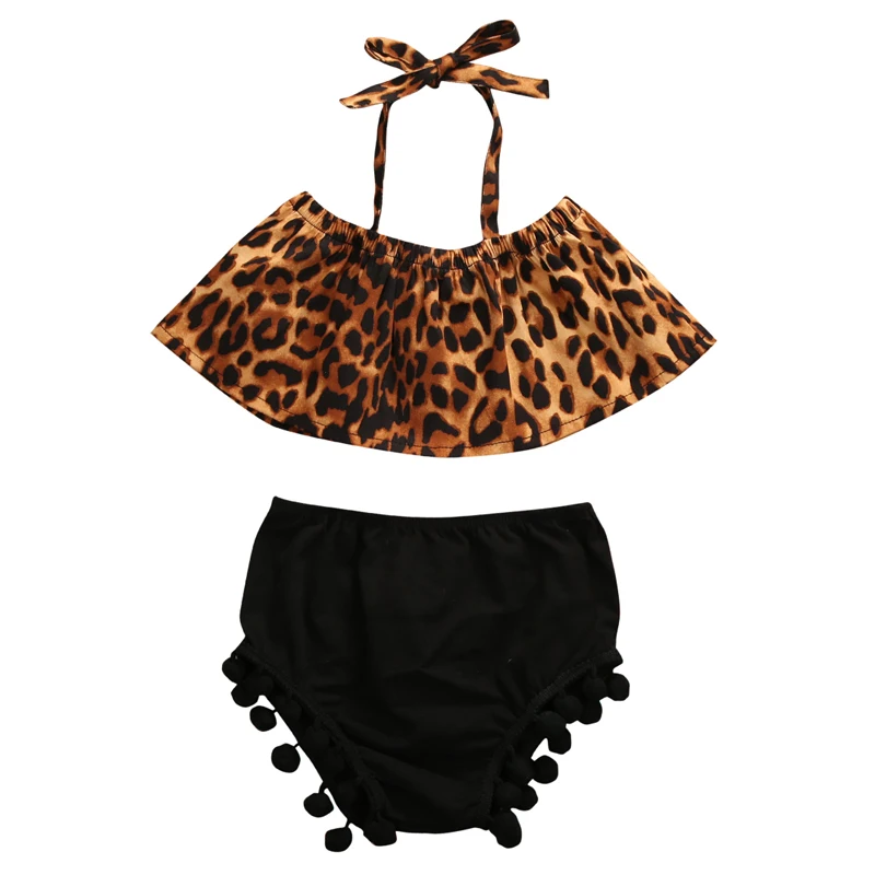 

Cute Kids Baby Girls Outfits Clothes Halter Leopard Sleeveless T-shirt Tops+Pants 2PCS Set