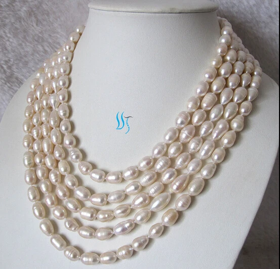 

hot sell new - HOT2049 100" 6-8mm White Rice Freshwater Pearl Strands Necklace Natural Color