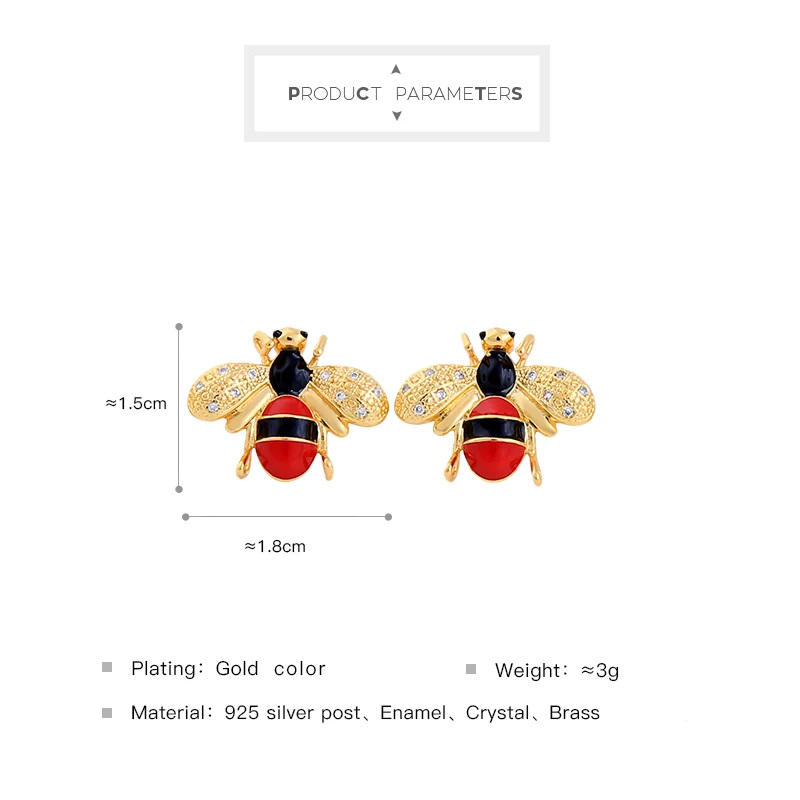 Новое поступление золотой цвет красный/желтый/белый Эмаль серьги в виде пчел для женщин Романтический корейский ювелирный аксессуар ручной работы
