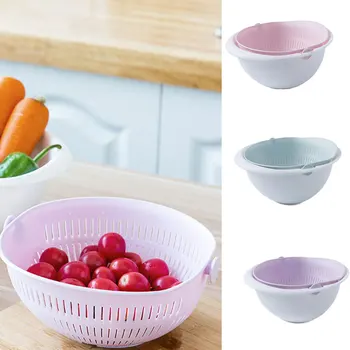

2-in-1 Multifunction Kitchen Colander Strainer Bowl Set Fruit Vegetable Double Layered Rotatable Drain Basin Basket