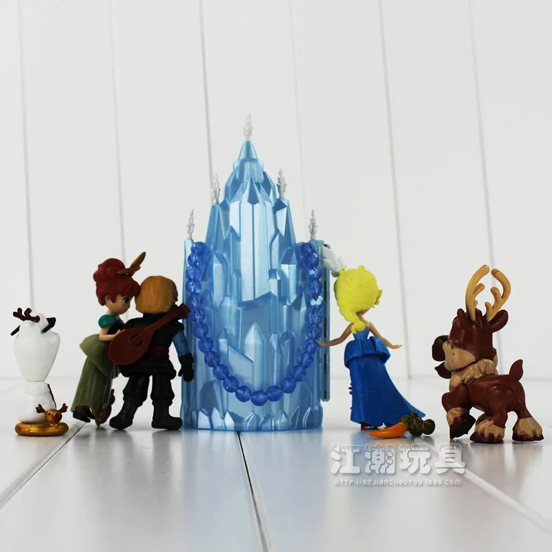 Frozen Movie figure Anna Elsa Princess Figure Olaf Sven Kristoff and Castle Ice Palace Throne PVC Q Version Action Figures Set