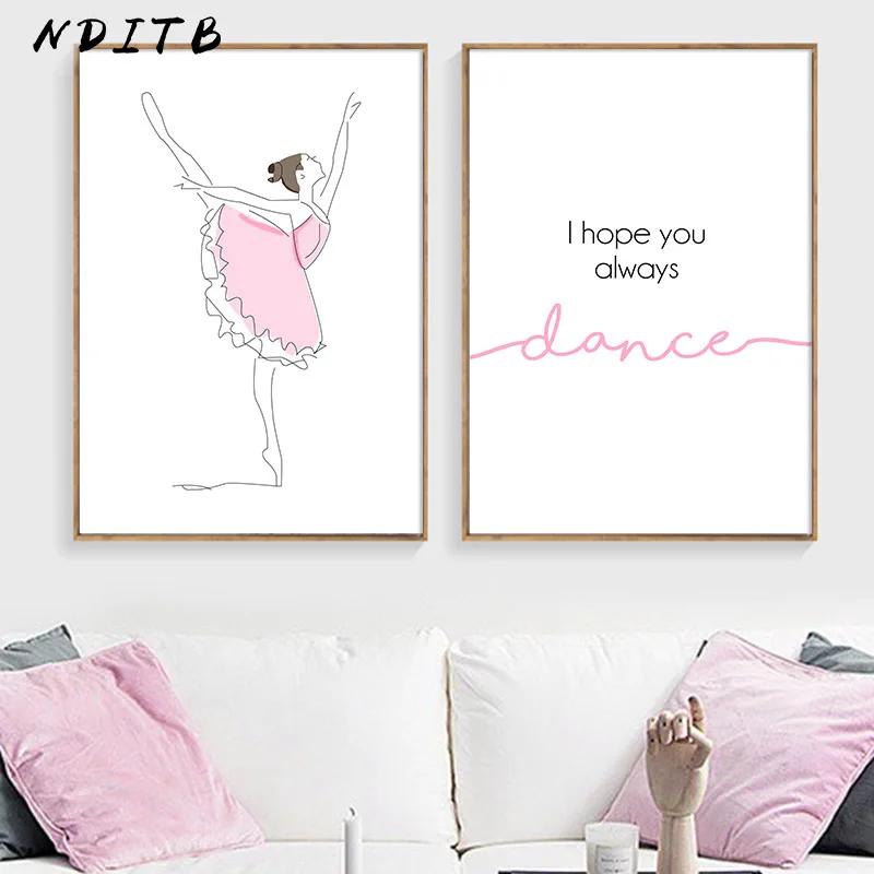 

NDITB Ballet Dance Girl Wall Art Poster Nursery Quotes Canvas Print Cartoon Painting Decorative Picture Baby Kid Room Decoration