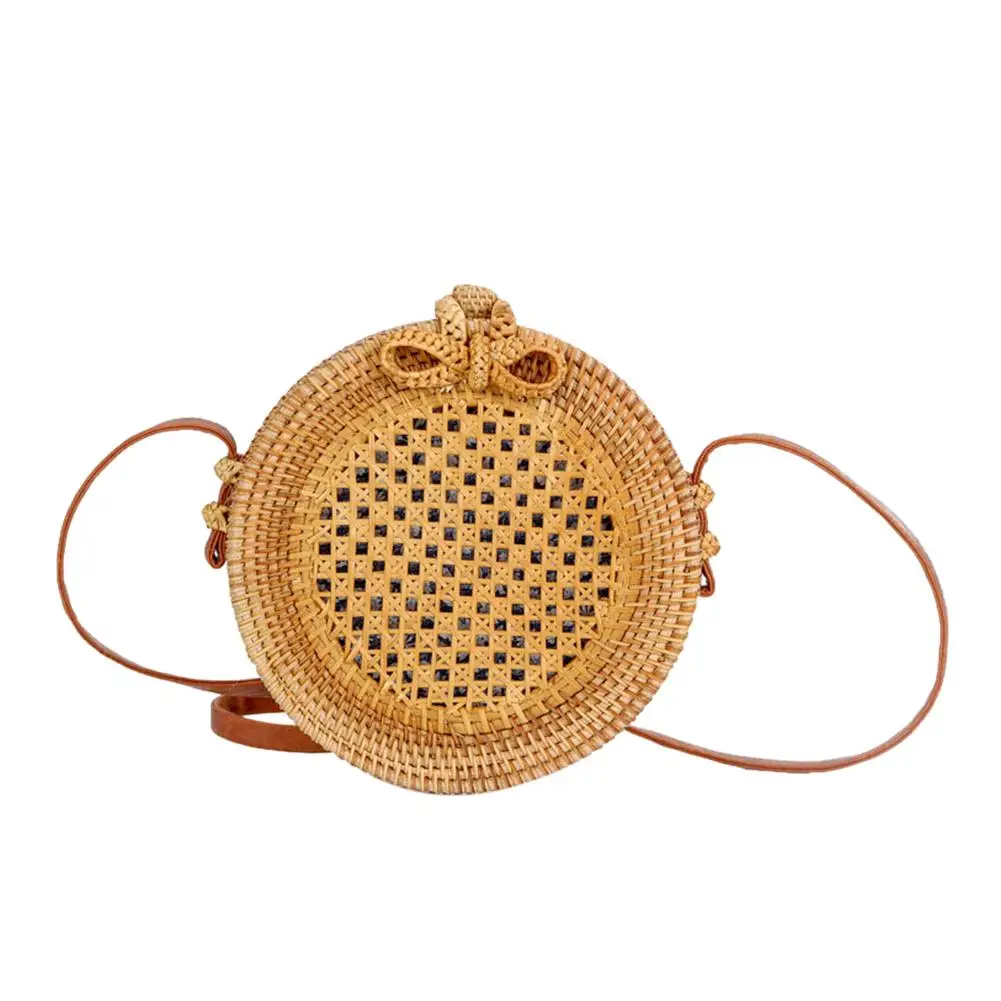 

Bohemian Manual Rattan Woven Bag Handmade Round Butterfly Cutout Beach Bag Fashion Retro Woven Circular Straw Braided Bag