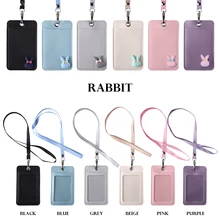 Кожаный держатель для карт с милым Кроликом, клубничкой, чехол для студенток, автобусов, карт, ремешок для девушек, значок для работы, удостоверение личности, две карты, чехол