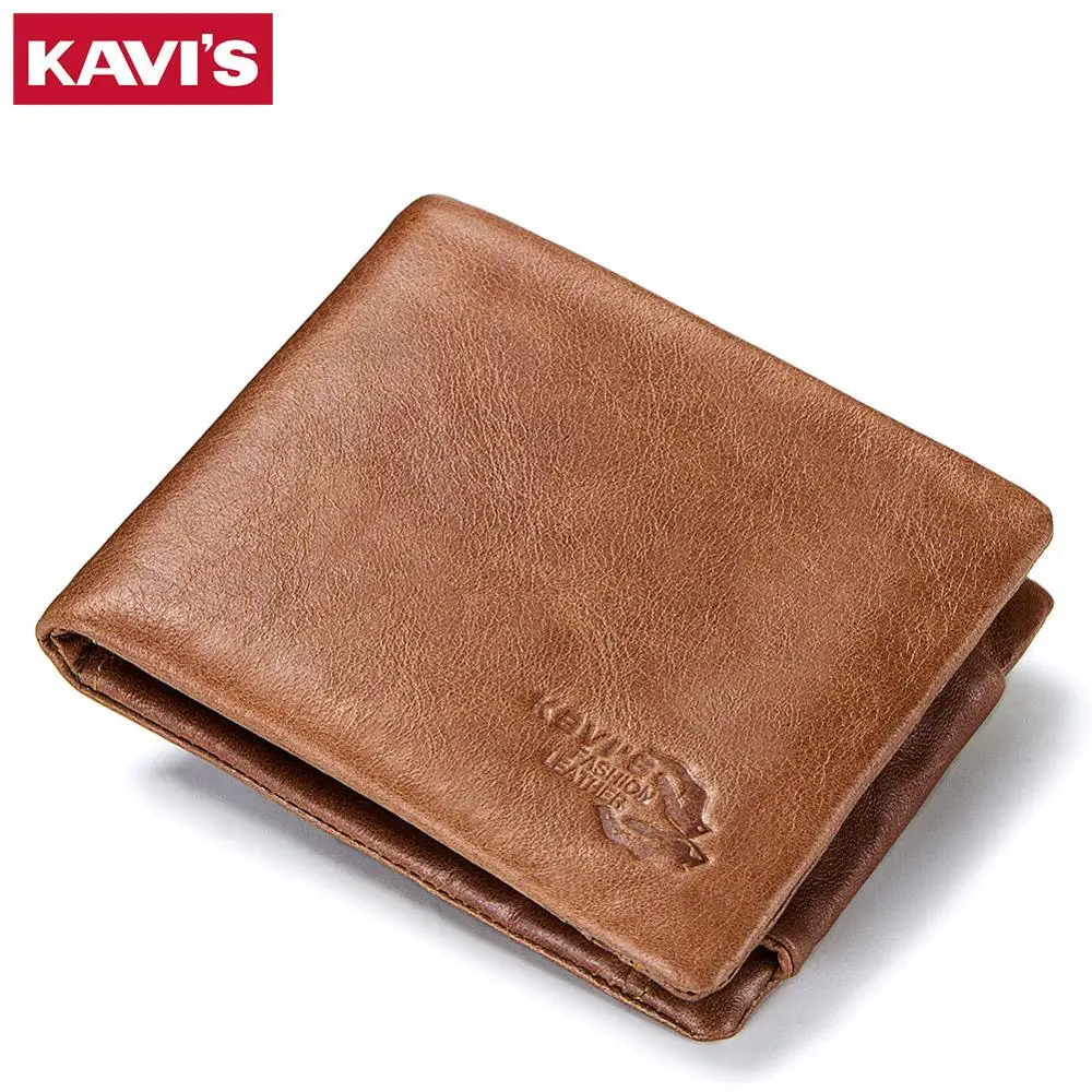 

KAVIS Trifold Design Card Holder Genuine Leather Men Wallet Male Coin Purse Small Portomonee PORTFOLIO High Quality and Zipper