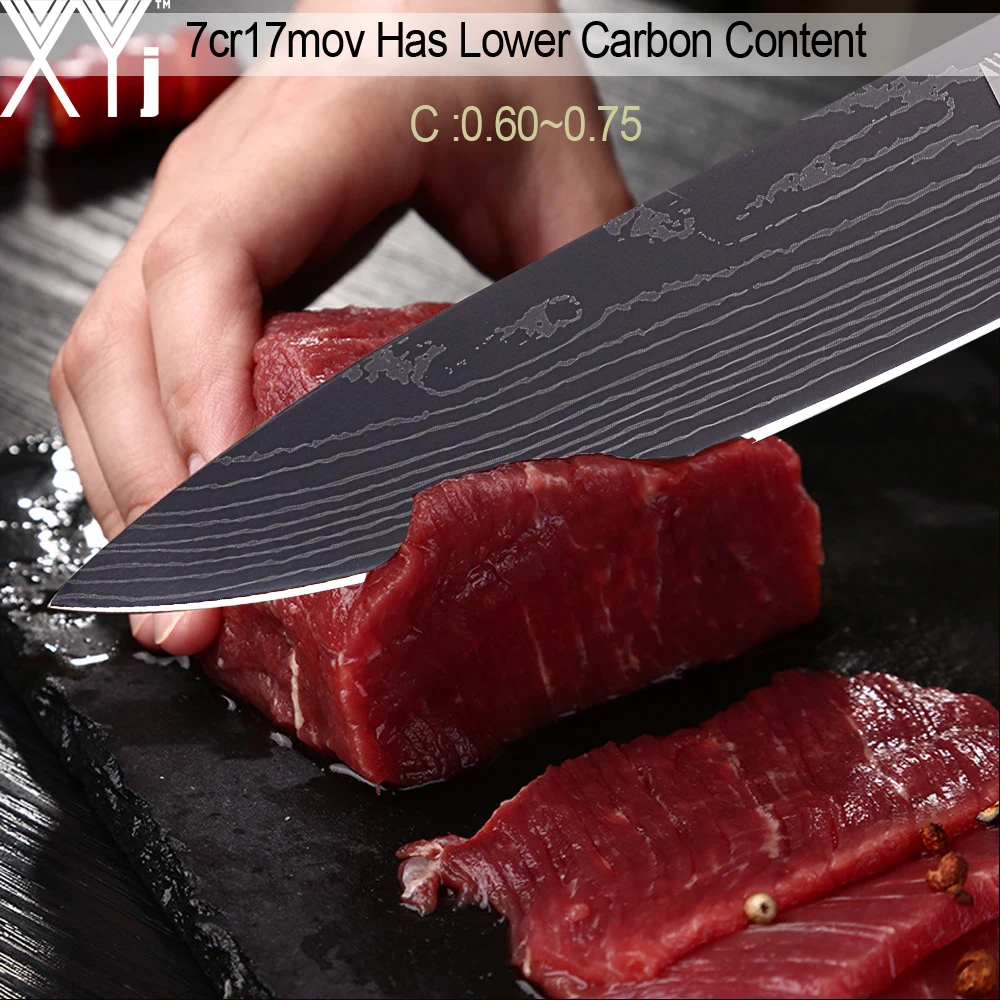 XYj Kitchen Knife Cook Sets Damascus Pattern 7cr17 Stainless Steel Knife Chef Slicing Santoku Utility Paring Knife Cooking Tools