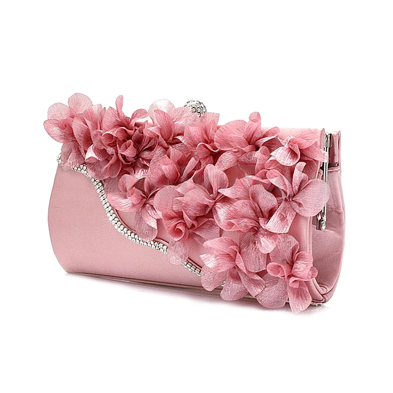Женская атласная сумка-клатч с цветами, вечерняя сумочка на плечо, сумочка на цепочке, цвет: розовый