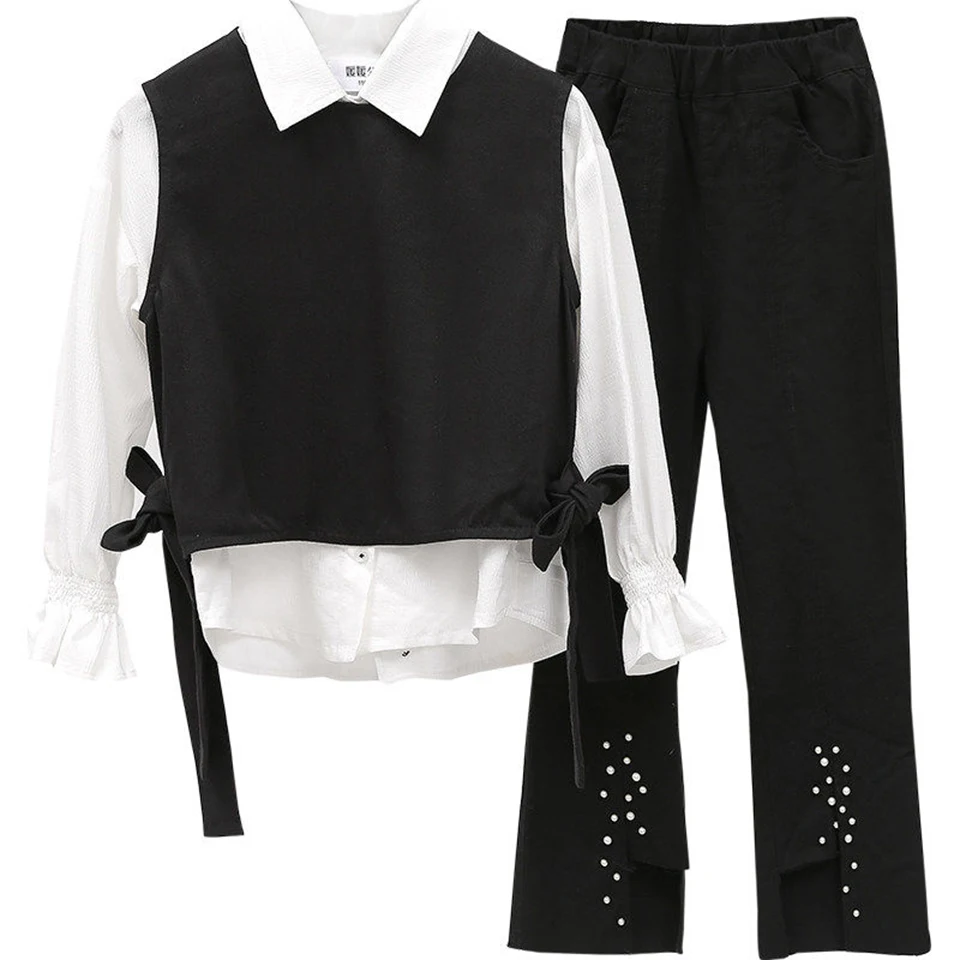  Kids Toddler Girl Spring Tops Black Vest +Pants 2PCS/Set Baby Girl Outfit Casual Suits Girl Tracksu