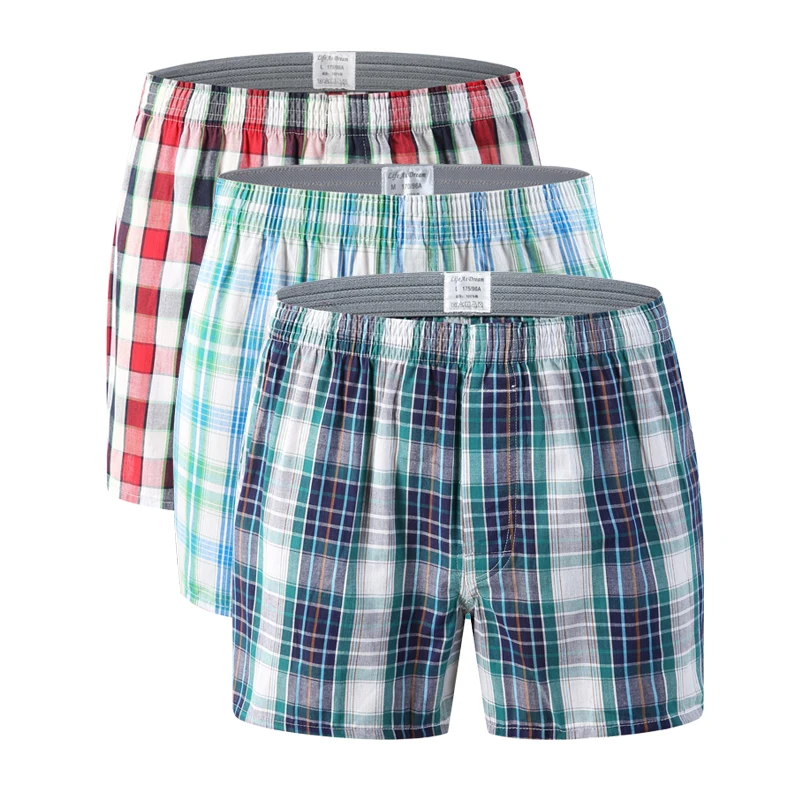 

New Style Men's Tartan Boxers Elasticity Classic Plaid Casual Men Underwear 3 Pack Ventilate Oversize Men Trunk 100% Cotton