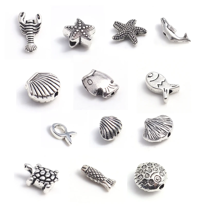 

Doreen Box Zinc Based Alloy Ocean Jewelry Beads Antique Silver Shell Star Fish Turtle Animal Jewelry Findings Accessories 100PCs