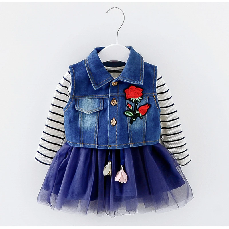 Детское платье для девочек 0-3 лет Осень Новинка модный стиль джинсовые платья