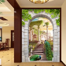Европейский Стиль Павлин Камень шаг 3D настенные фрески пространственное расширение гостиной отель вход фон для прихожих стен декор бумаги