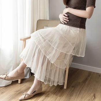 

2019 Korean version of the spring and summer new pregnant women skirt multi-layer mesh cake skirt high waist stomach lift skirt
