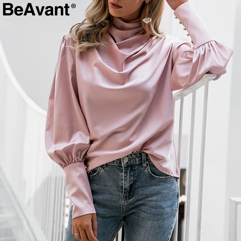 Женская атласная блузка BeAvant винтажная розовая плиссированная с длинным рукавом