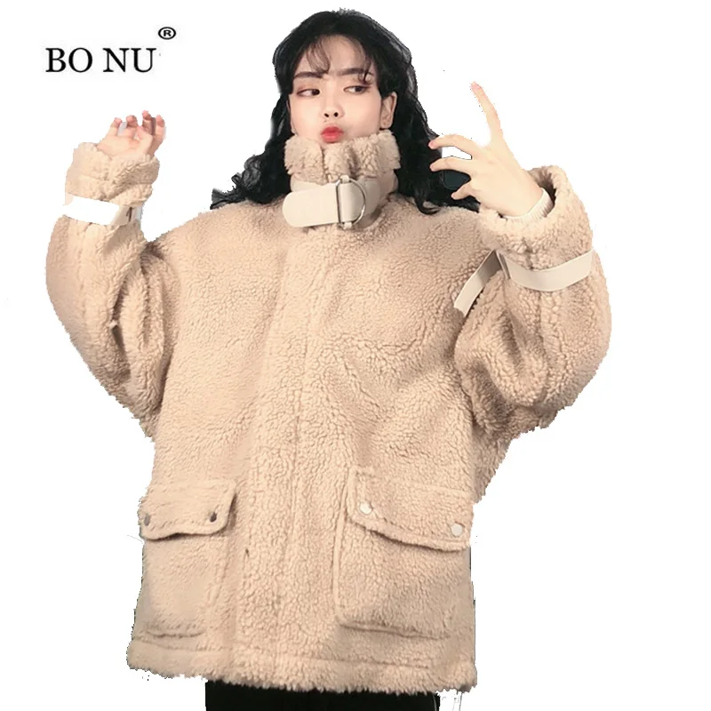 Manches D'hiver Lâche Beige Hiver Harajuku Casual Fourrure Veste Manteau Longues D'agneau army Femmes Plus Green Taille kaki Chaud Femelle La Épaisse 5qZXwt