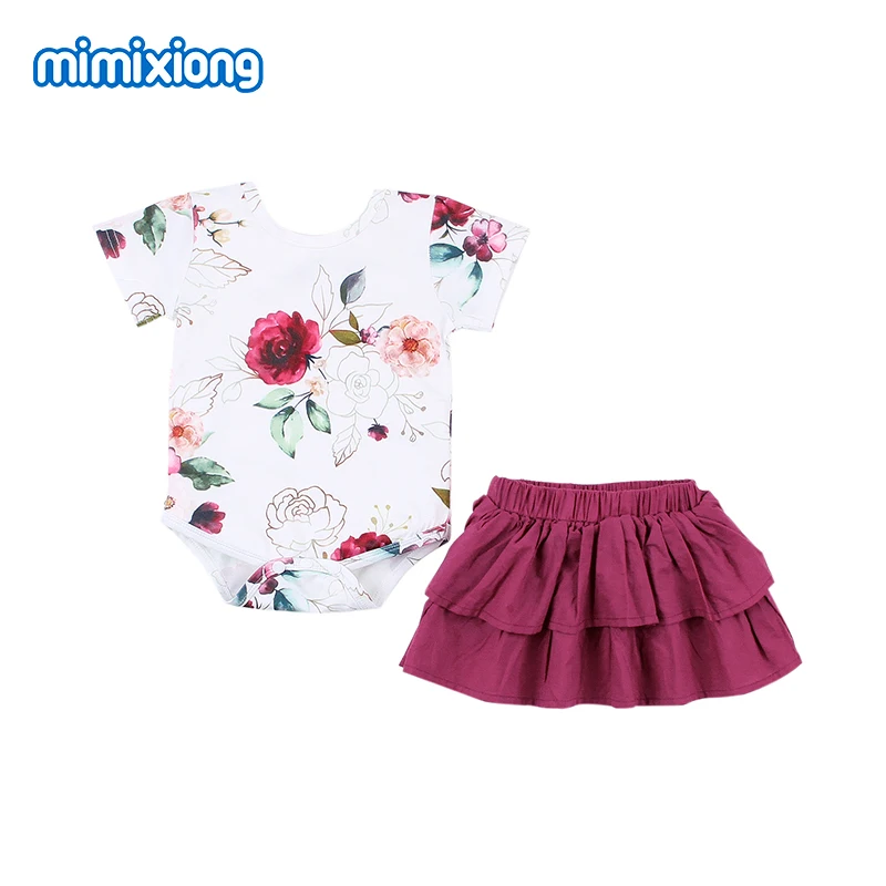 

Baby Girl Clothes Summer Floral Bodysuits Tops + Skirt Newborns Bebes 2pcs Outfits Tiny Cottons 2019 Toddler Kids Costumes Suits