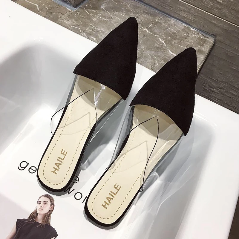 

Transparent Pointed Toes Women Slippers Trendy Slip On Low Heels Outdoor Walking Women Shoes Elegant Casual Shoes Flip Flops