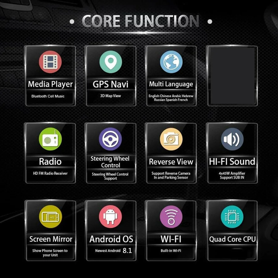 Perfect Universal 1DIN 9" Android 8.1 Rotatable Touch Screen Quad-core RAM 2GB ROM+32GB GPS Wifi Mirror Link 11