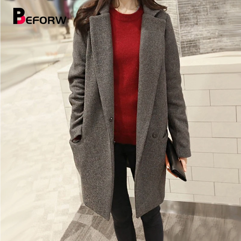 BEFORW куртка женская осенне зимнее одежда корейское шерсть пальто куртки модн случайная длинное польто женское с длинным рукавом плюс размер свободные женские пальто зимняя