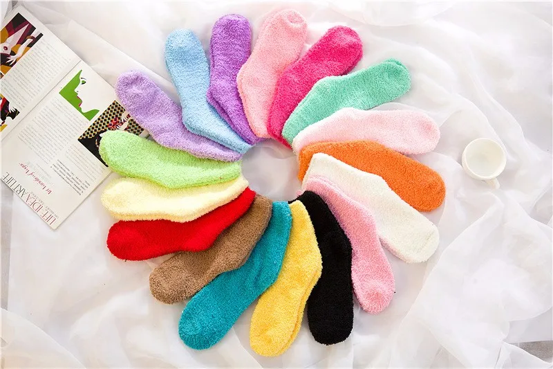 Pure Color Women Socks Thermal Coral Fleece Floor Socks Plush Soft Candy Color Towel Sock 2016 New Female Thick Warm Clothing (16)