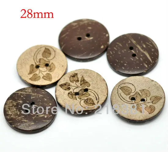 

40pcs Brown Leaf Pattern 2 Holes Coconut Shell Sewing Buttons 28mm(1 1/8")