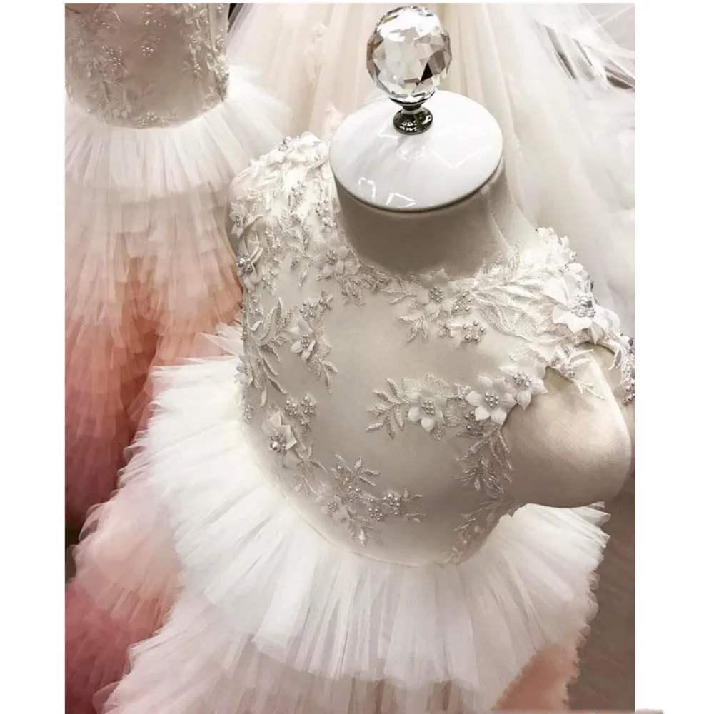 Sweet Pink оборками для девочек в цветочек платья 2019 красочные бисером жемчуг Платья для церемонии причастия цветочным Нарядные платья для