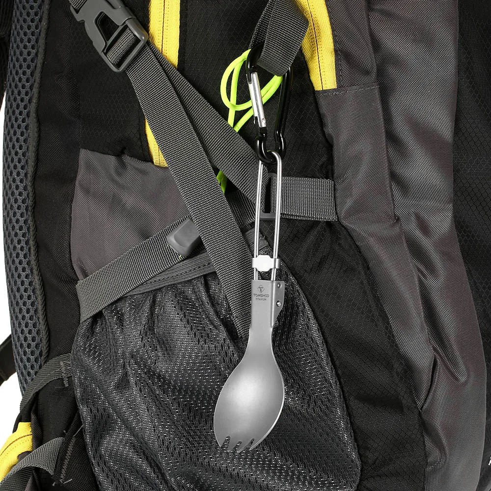 Outdoor Camping Tableware Titanium Spoon Fork 2-in-1 Folding Spork Hiking Backpacking Dinner Spork Utensil Spoon Fork TOMSHOO
