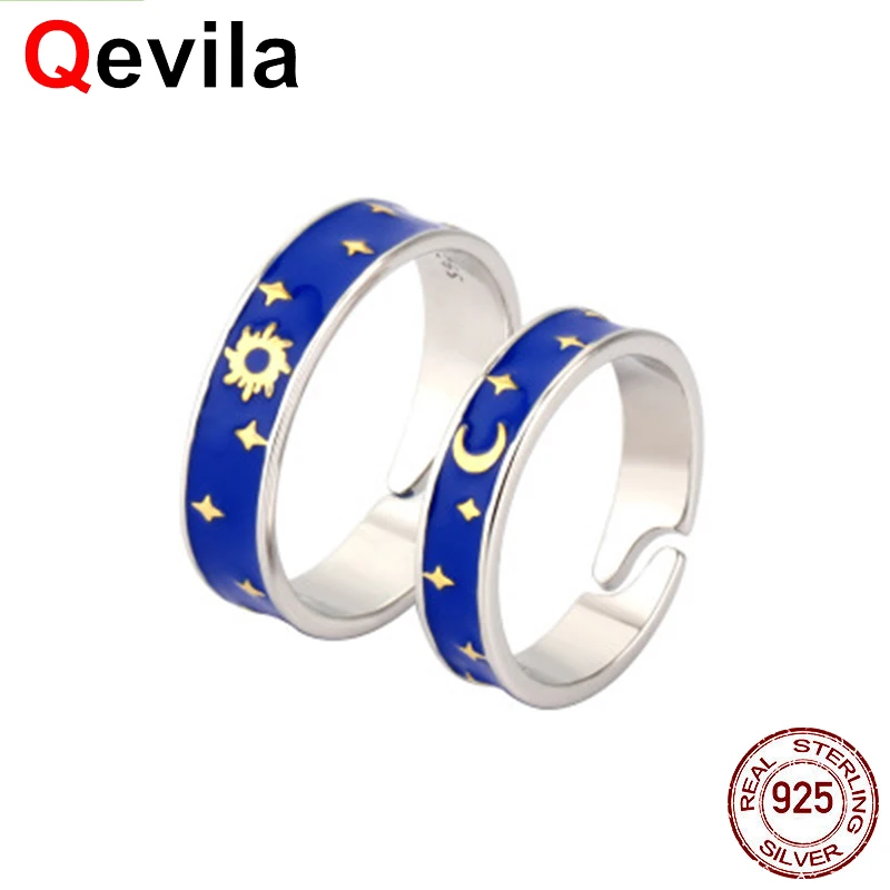 Кольца Qevila из 100% серебра 925 пробы золотая луна звезды солнце эмалевое кольцо на