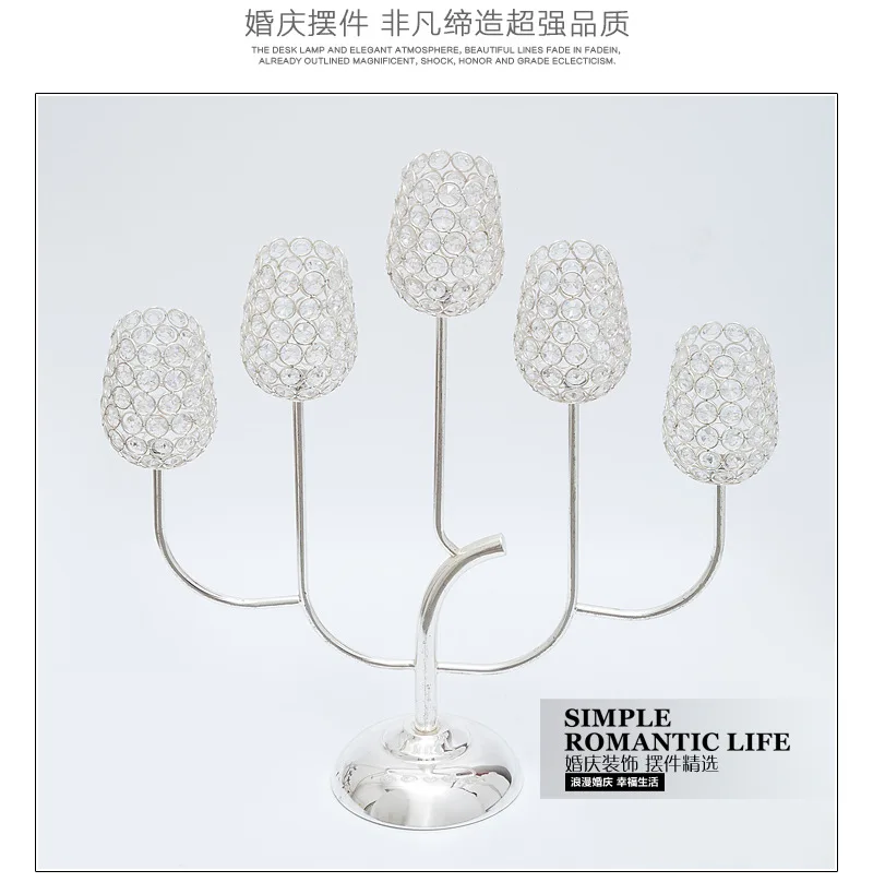 5 arm crystal glass silver candelabra with flower bowl , tall