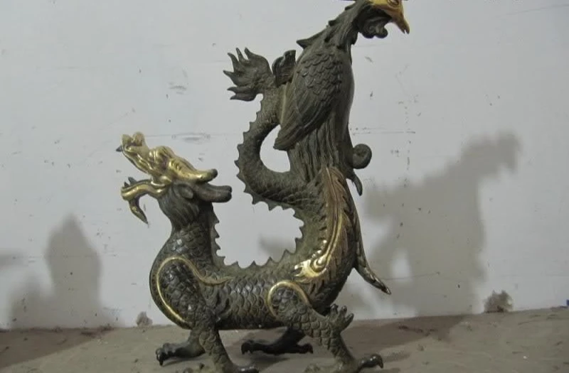 

Regius Copper Bronze Gild Palace Lucky propitious Dragon phoenix Bird Statue