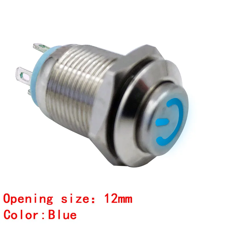 1 шт. 12 мм металлический кнопочный переключатель кольцо с высокой головкой/логотип питания 3-220 В самовостальная вающаяся моментальная Перезагрузка/Блокировка Водонепроницаемый Авто Eng - Цвет: Blue-Power