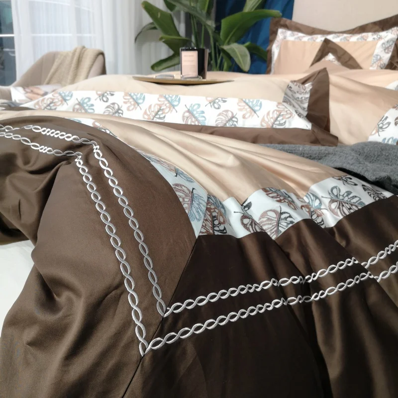 Waliicorners Home Bedding Sets brown egyptian cotton Soft duvet Cover embroidery Bed Set pillowcase King size Queen size 4pcs 15 IMG_20190102_141236