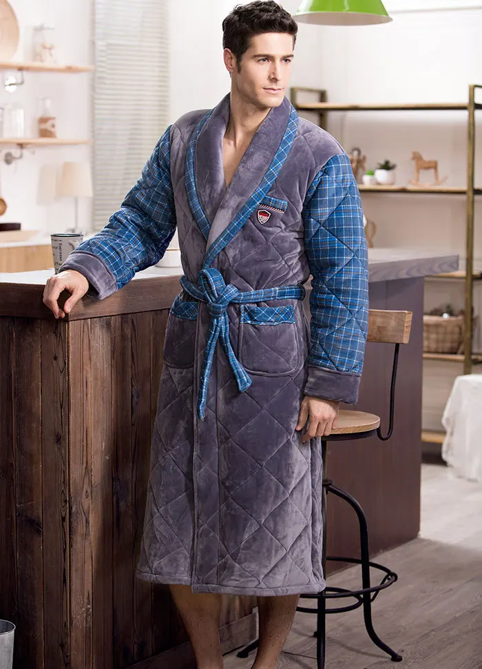 Winter Men Flannel Pajamas Bathtubs Robe 2018 New British Leisure Men Thick Warm Bathing Robes Male Home Wear JW337 (3)