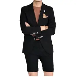 Летний мужской костюм на заказ Мужские свадебные костюмы мужской Slim Fit 2 шт пиджак + короткие брюки для свадьбы жених выпускного вечера