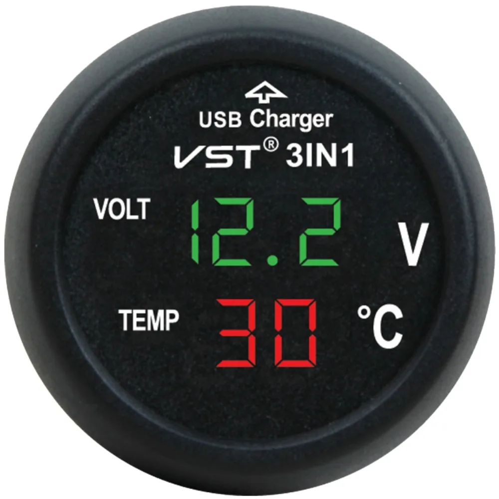 On-board USB Charger With Voltmeter And Thermometer Digital Display Three In One