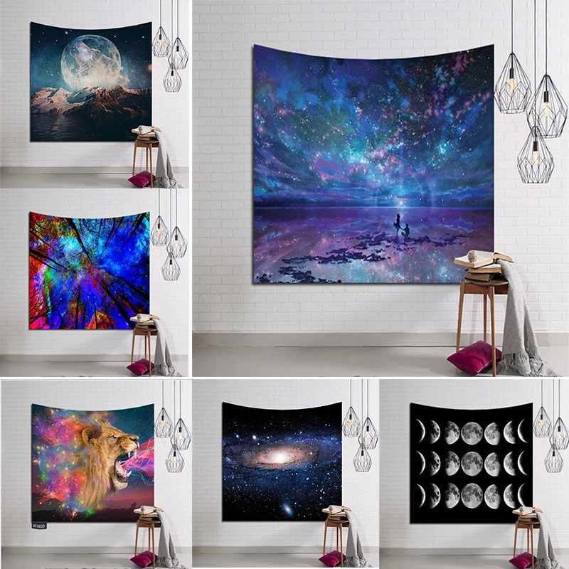 

Moon Tapestry Bohemian Wall Hanging Tapestry Hippie Retro Polyester Yoga Matt Psychedelic Moon Forest Tapestry For Dropshipping